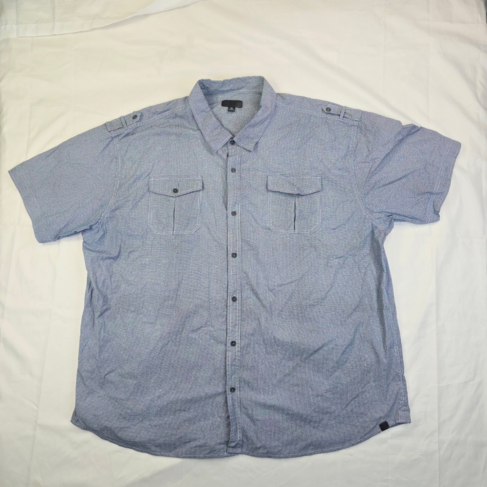 Steve's Jeans Men's 5XL Short Sleeve Button Down Shirt Blue Geometric Work F59